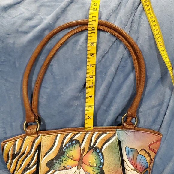 Anuschka butterfly floral double handle handpainted leather shoulder bag nwot - Picture 5 of 11